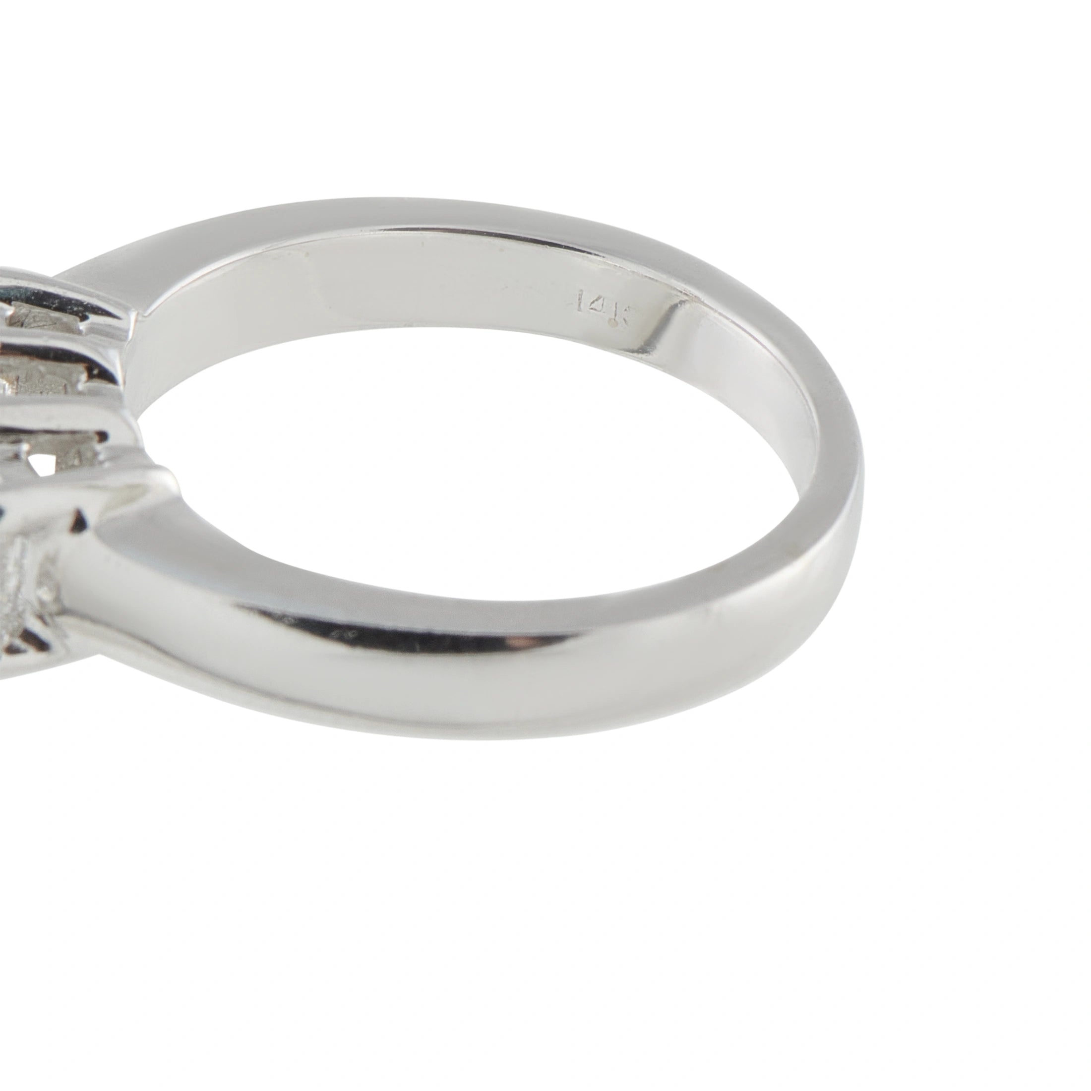 14K white gold ring band with 14K hallmark and prong setting base