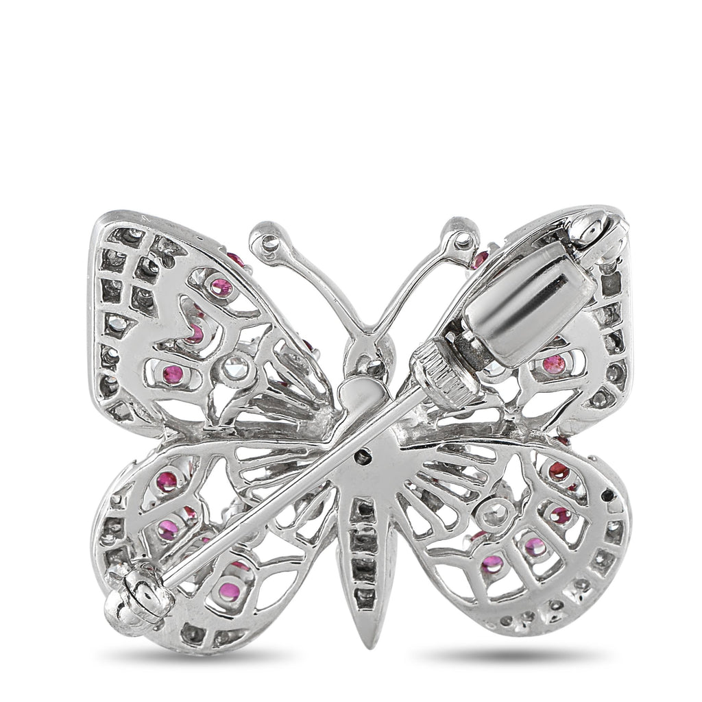 Exclusive 14K White Gold 0.65ct Diamond and Ruby Butterfly Brooch