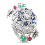 14K White Gold 0.45ct Diamond, Ruby, Sapphire, and Emerald Ring