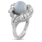 14K White Gold 0.60ct Diamond and Milky Blue Sapphire Cocktail Ring