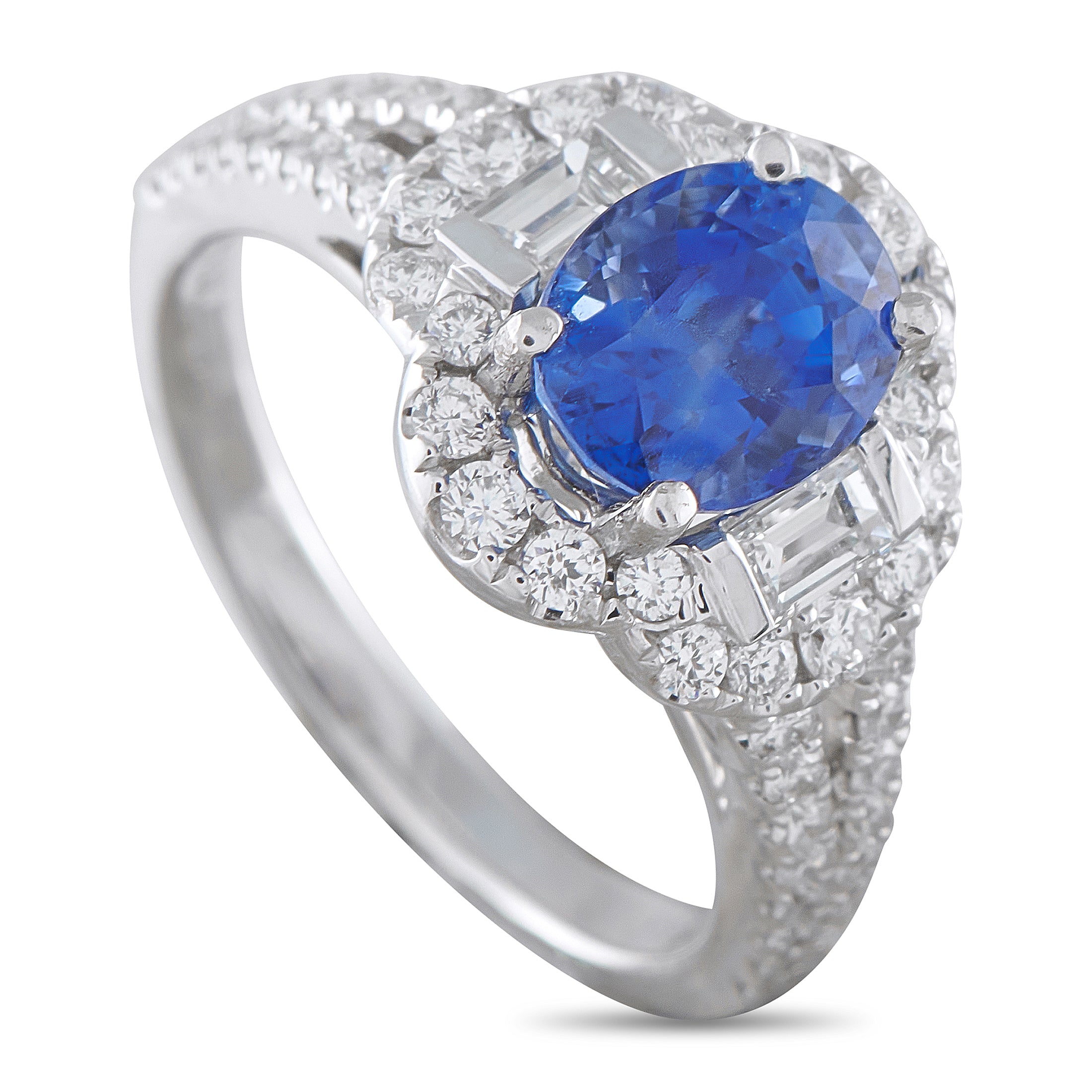 14K White Gold 0.85ct Diamond and Sapphire Ring