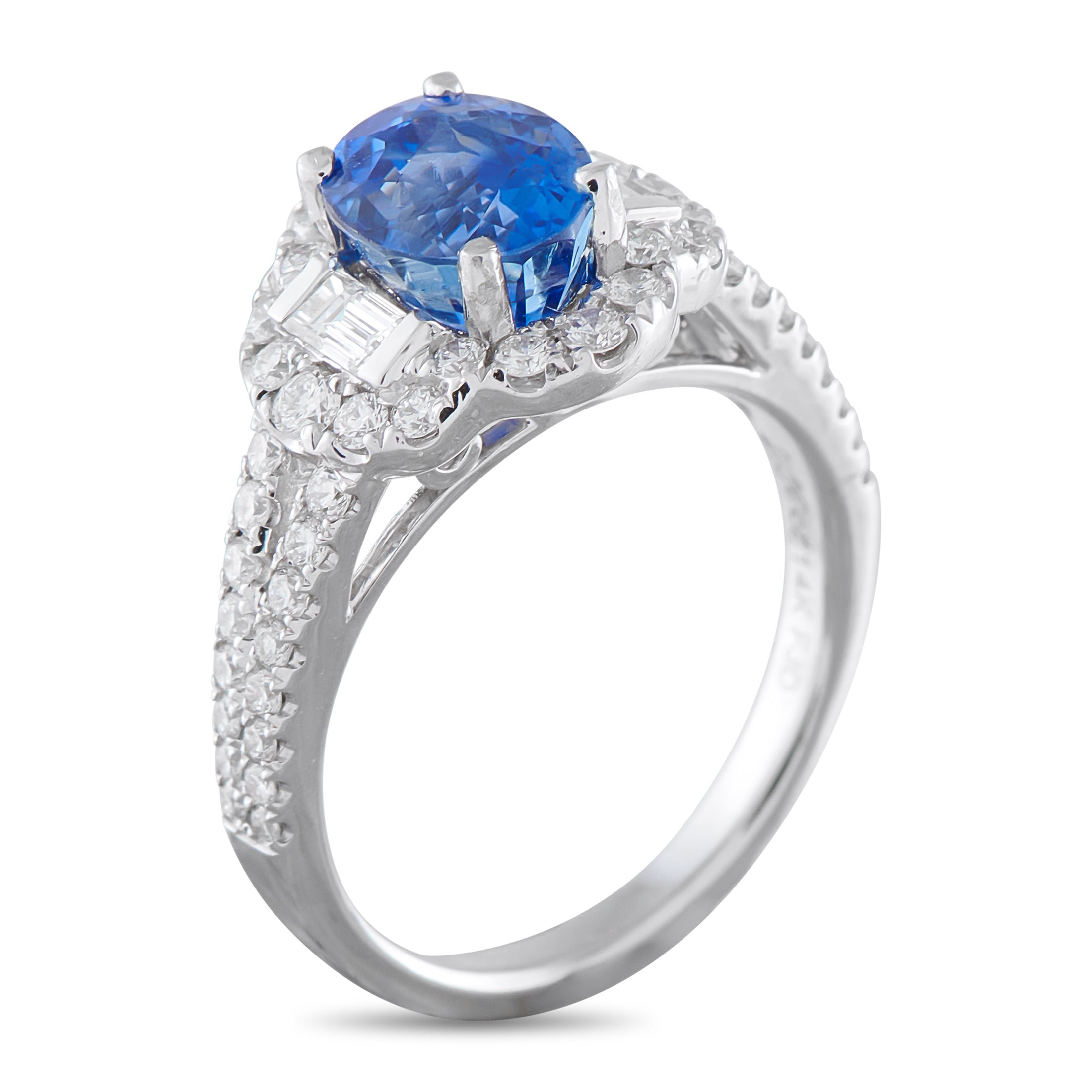 14K White Gold 0.85ct Diamond and Sapphire Ring