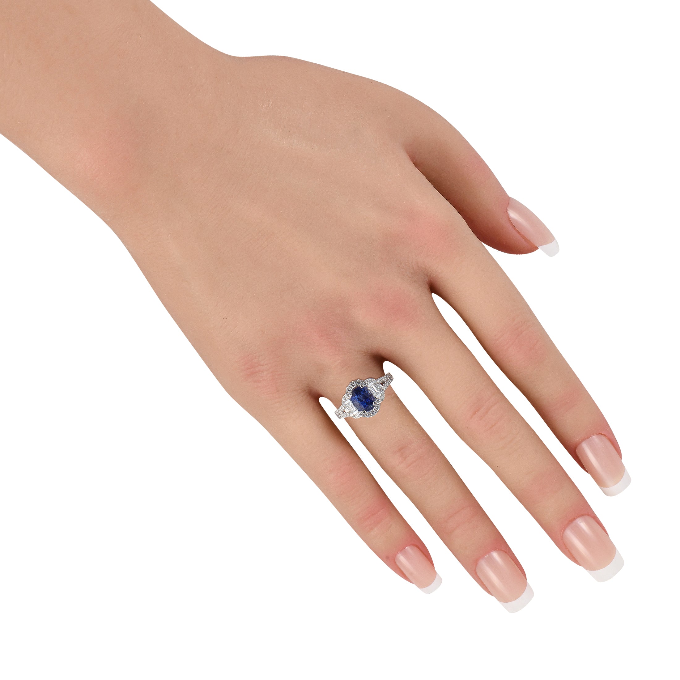 14K White Gold 0.85ct Diamond and Sapphire Ring