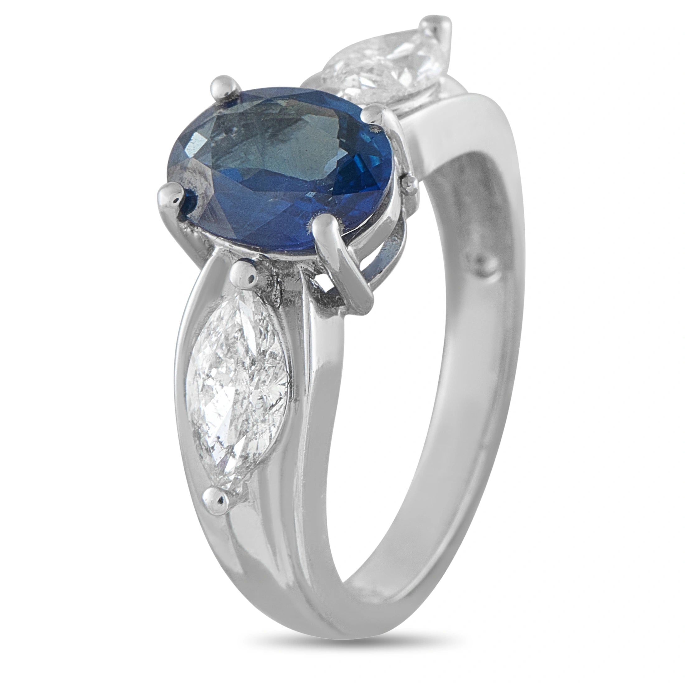 14K White Gold 1.01ct Diamond and Sapphire Ring