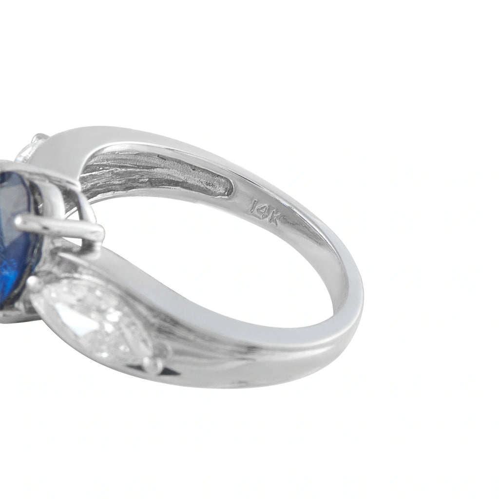 14K White Gold 1.01ct Diamond and Sapphire Ring
