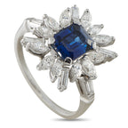 14K White Gold 1.20ct Diamond and Sapphire Starburst Ring