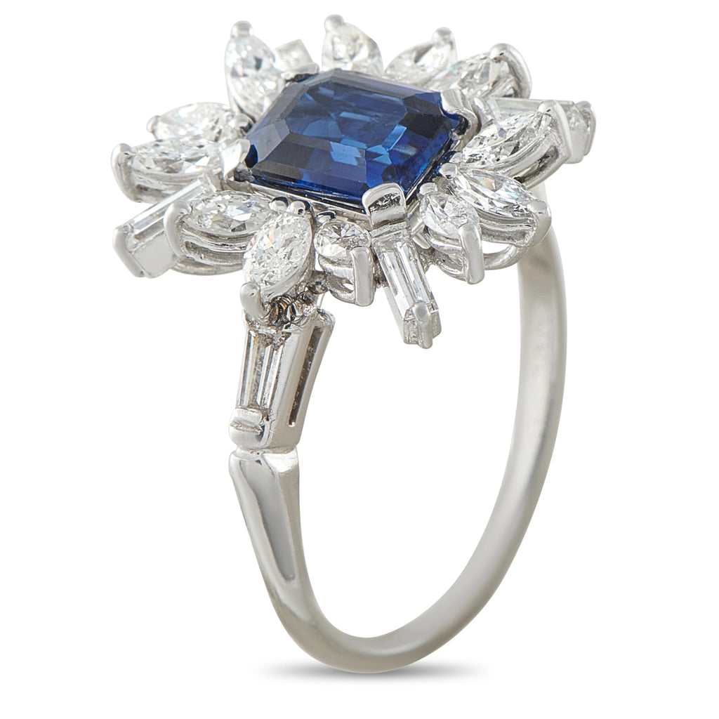 14K White Gold 1.20ct Diamond and Sapphire Starburst Ring