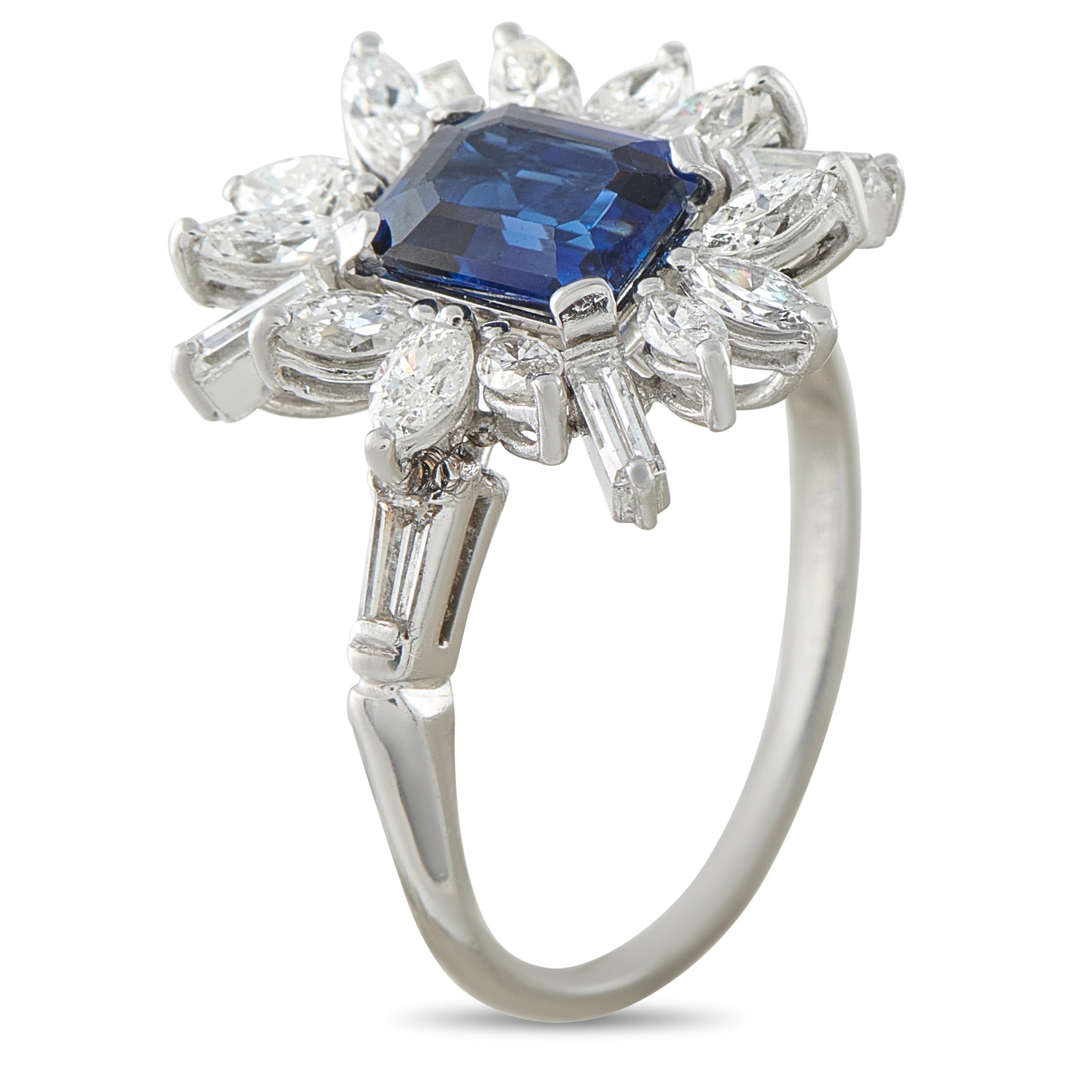 14K White Gold 1.20ct Diamond and Sapphire Starburst Ring