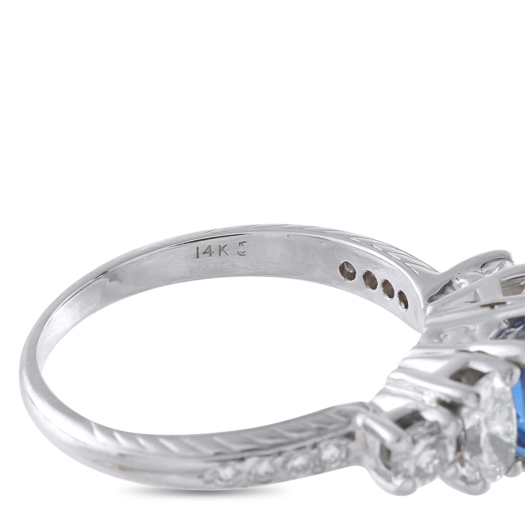 14k white gold ring band with inside engraving and prong setting