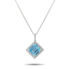 14K White Gold 0.25ct Diamond and Topaz Pendant