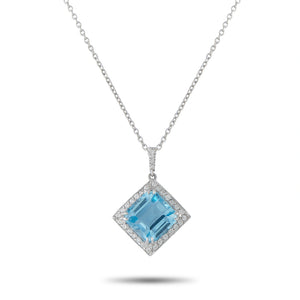 14K White Gold 0.25ct Diamond and Topaz Pendant