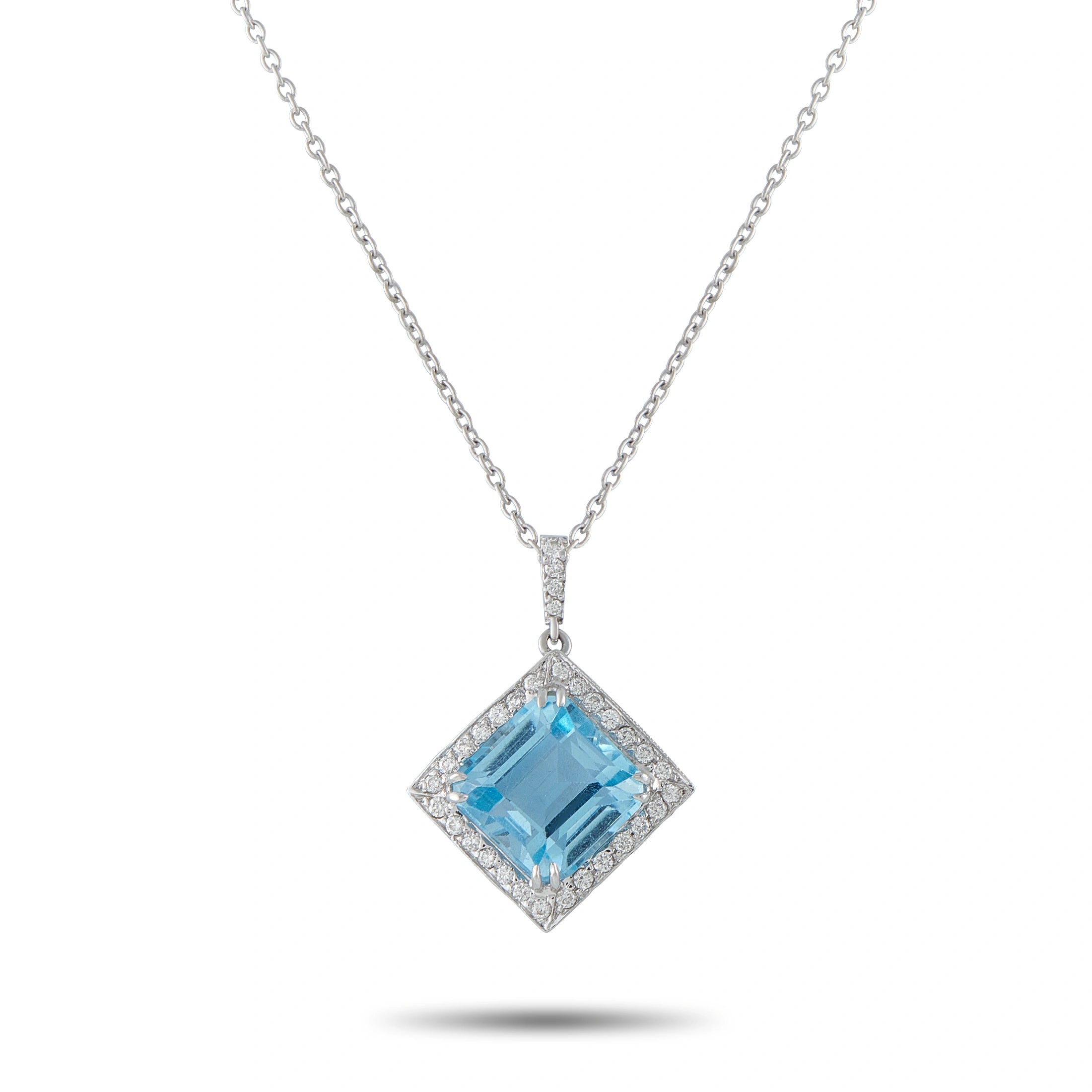 14K White Gold 0.25ct Diamond and Topaz Pendant