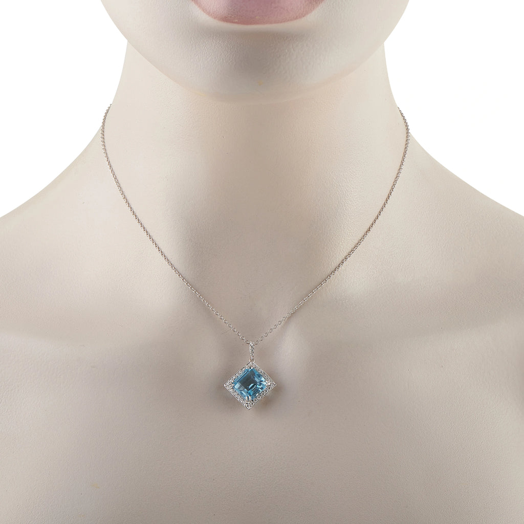 14K White Gold 0.25ct Diamond and Topaz Pendant