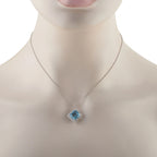 14K White Gold 0.25ct Diamond and Topaz Pendant