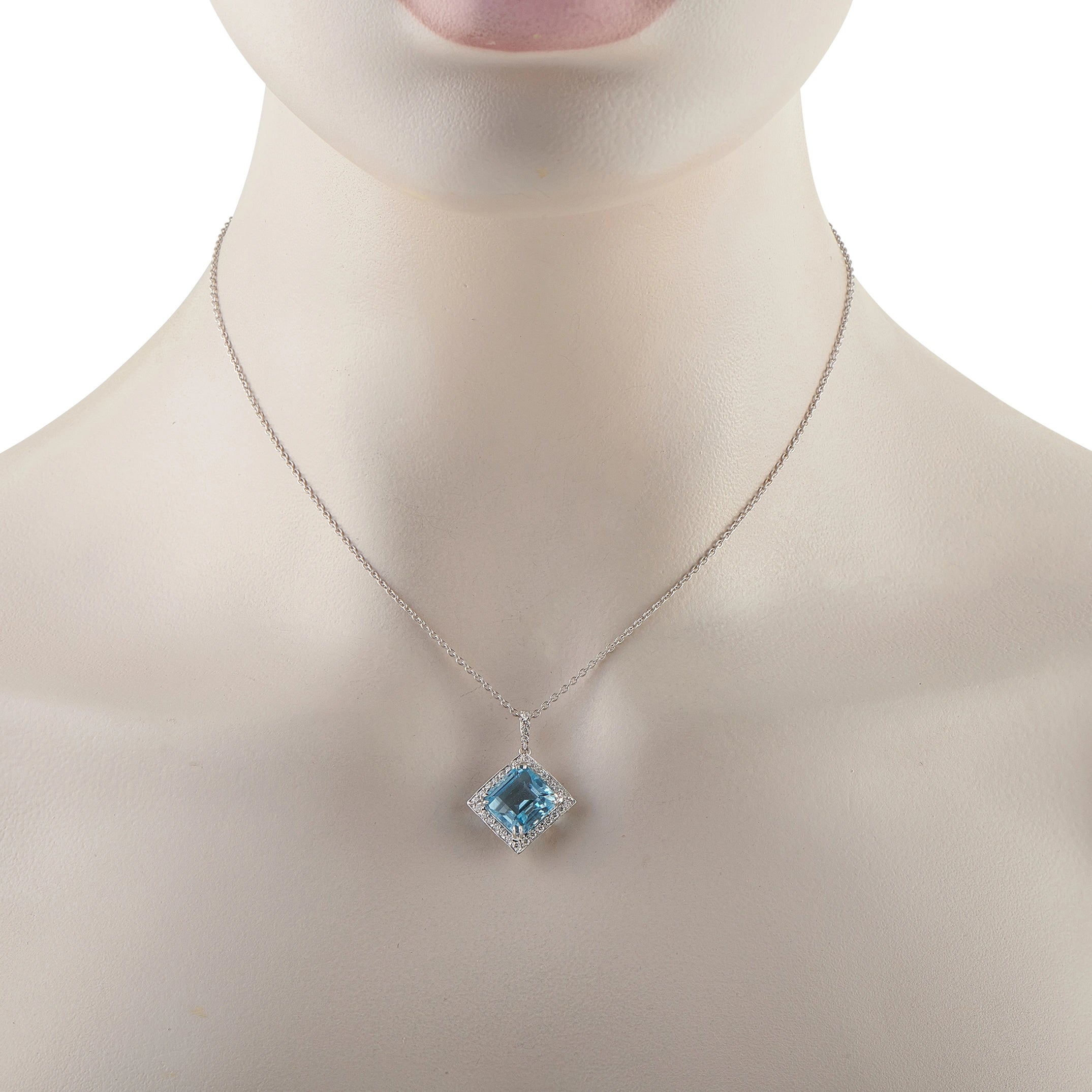 14K White Gold 0.25ct Diamond and Topaz Pendant