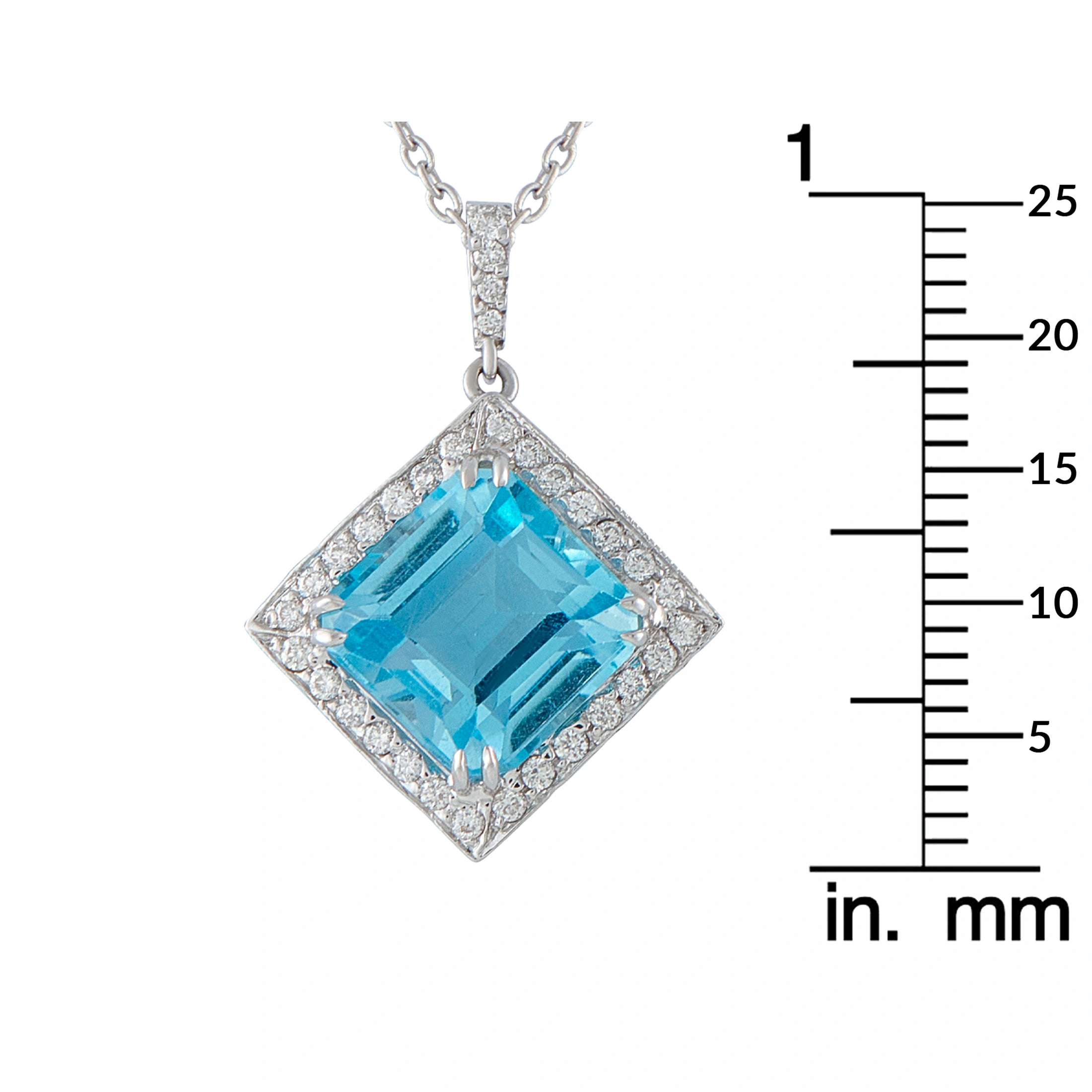 14K White Gold 0.25ct Diamond and Topaz Pendant