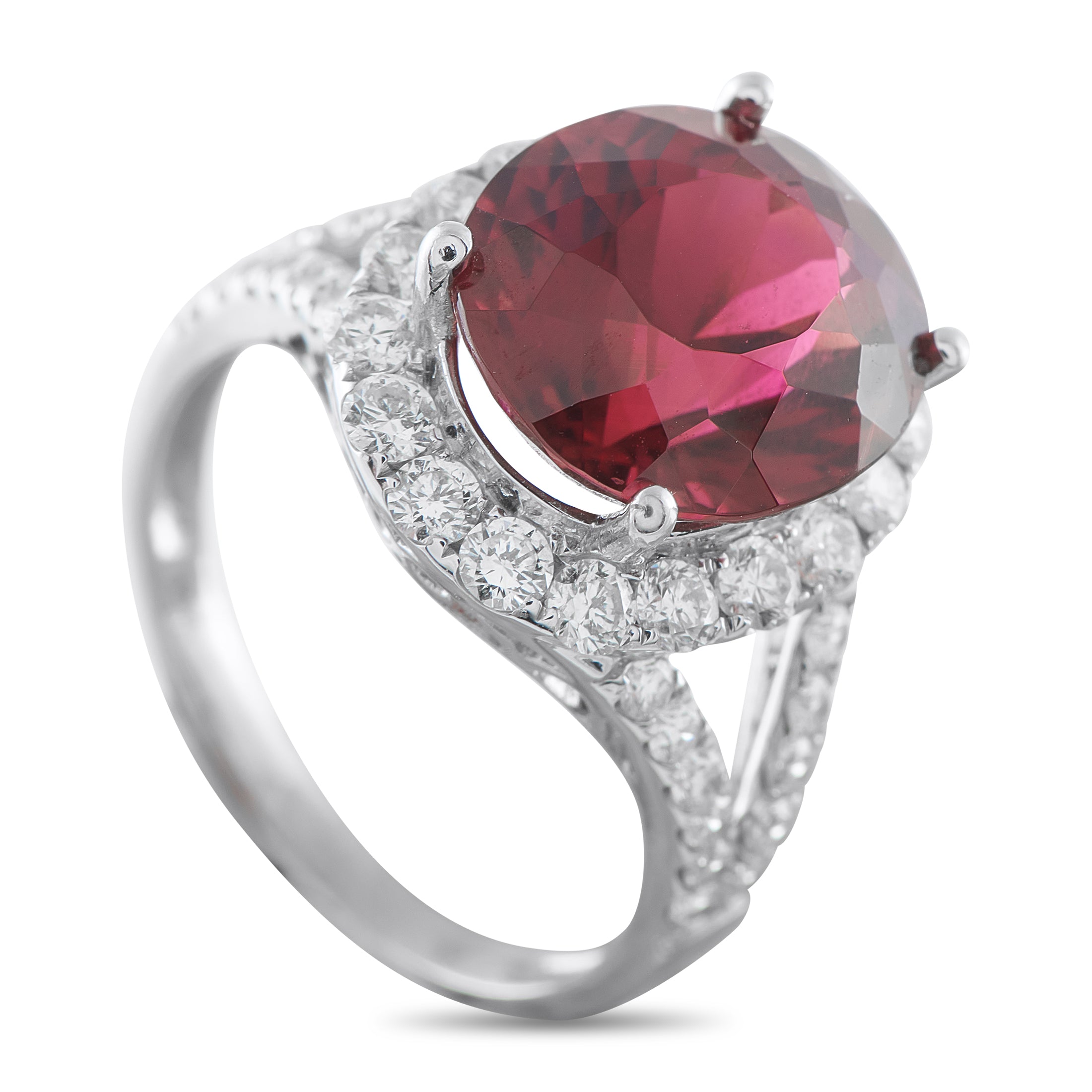 14K White Gold 1.20ct Diamond and Tourmaline Ring