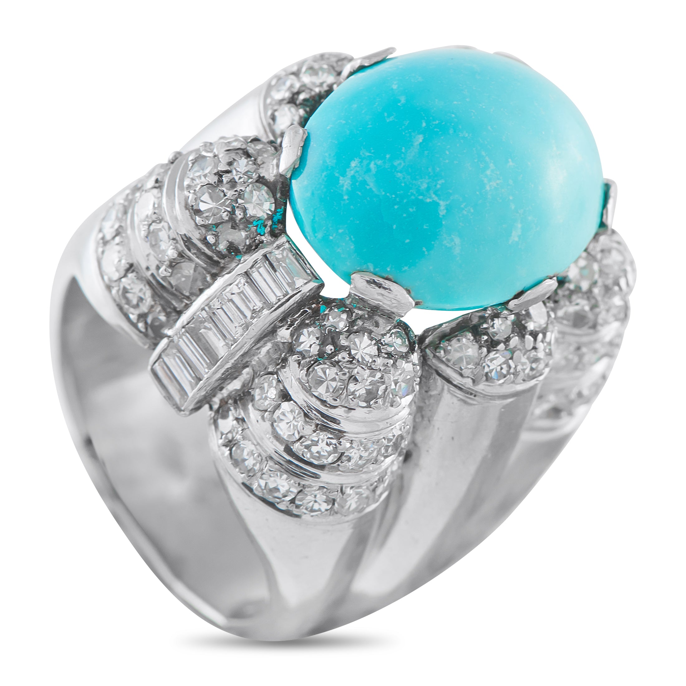 14K White Gold 1.50ct Diamond and Turquoise Ring