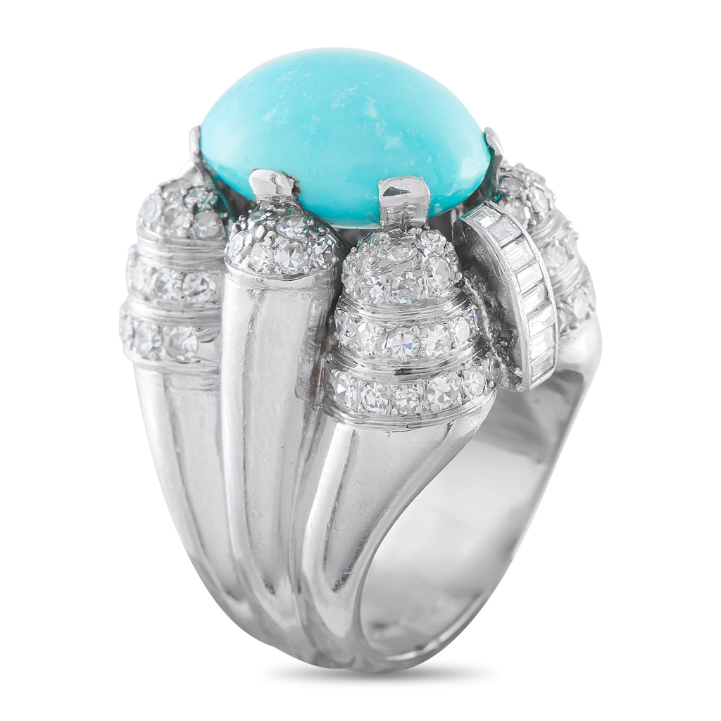 14K White Gold 1.50ct Diamond and Turquoise Ring