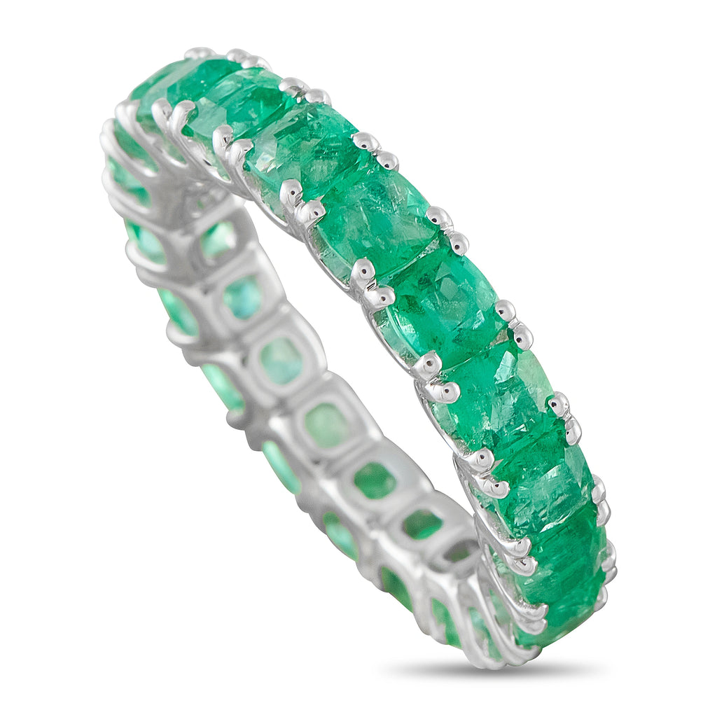 14K White Gold 4.50ct Emerald Eternity Band
