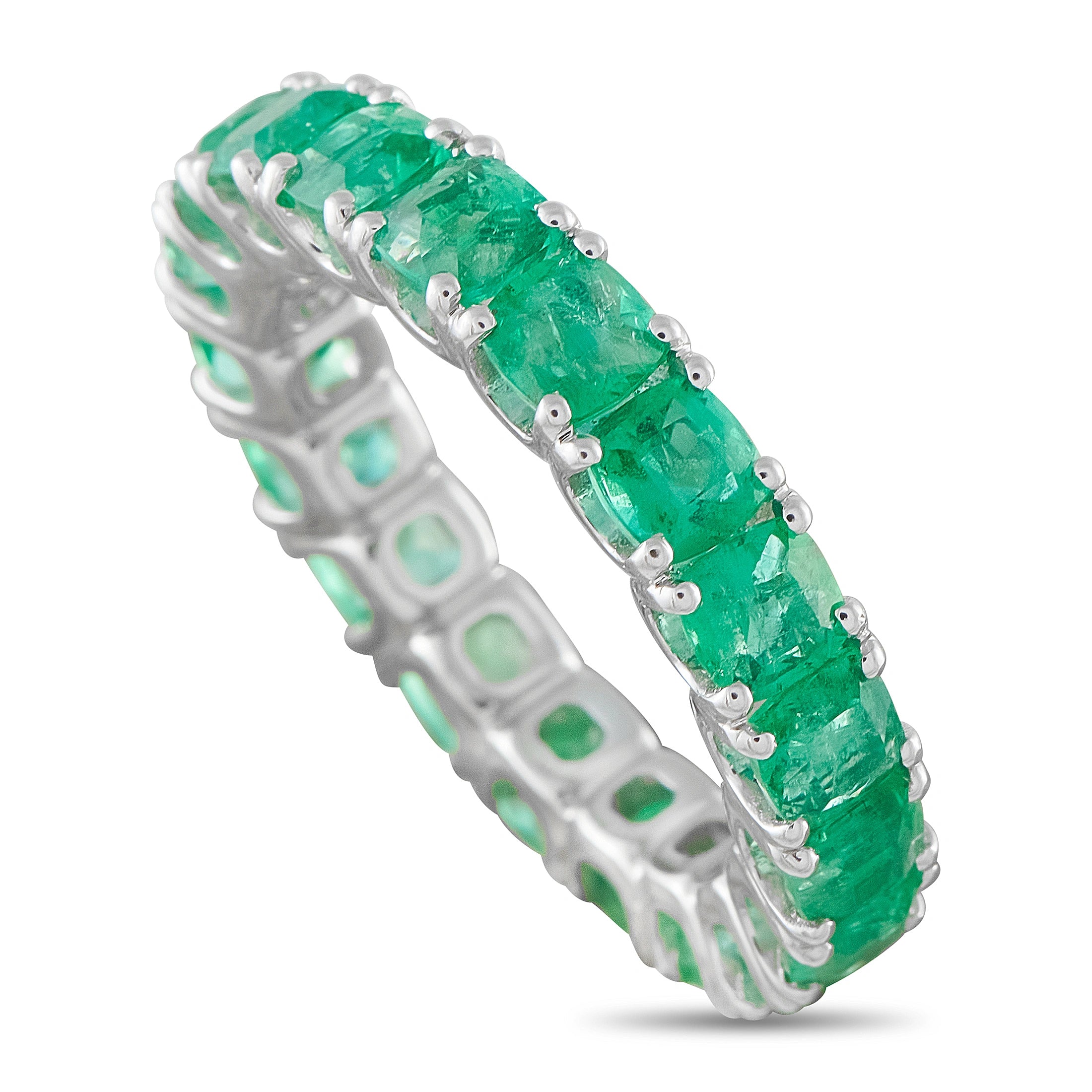 14K White Gold 4.50ct Emerald Eternity Band