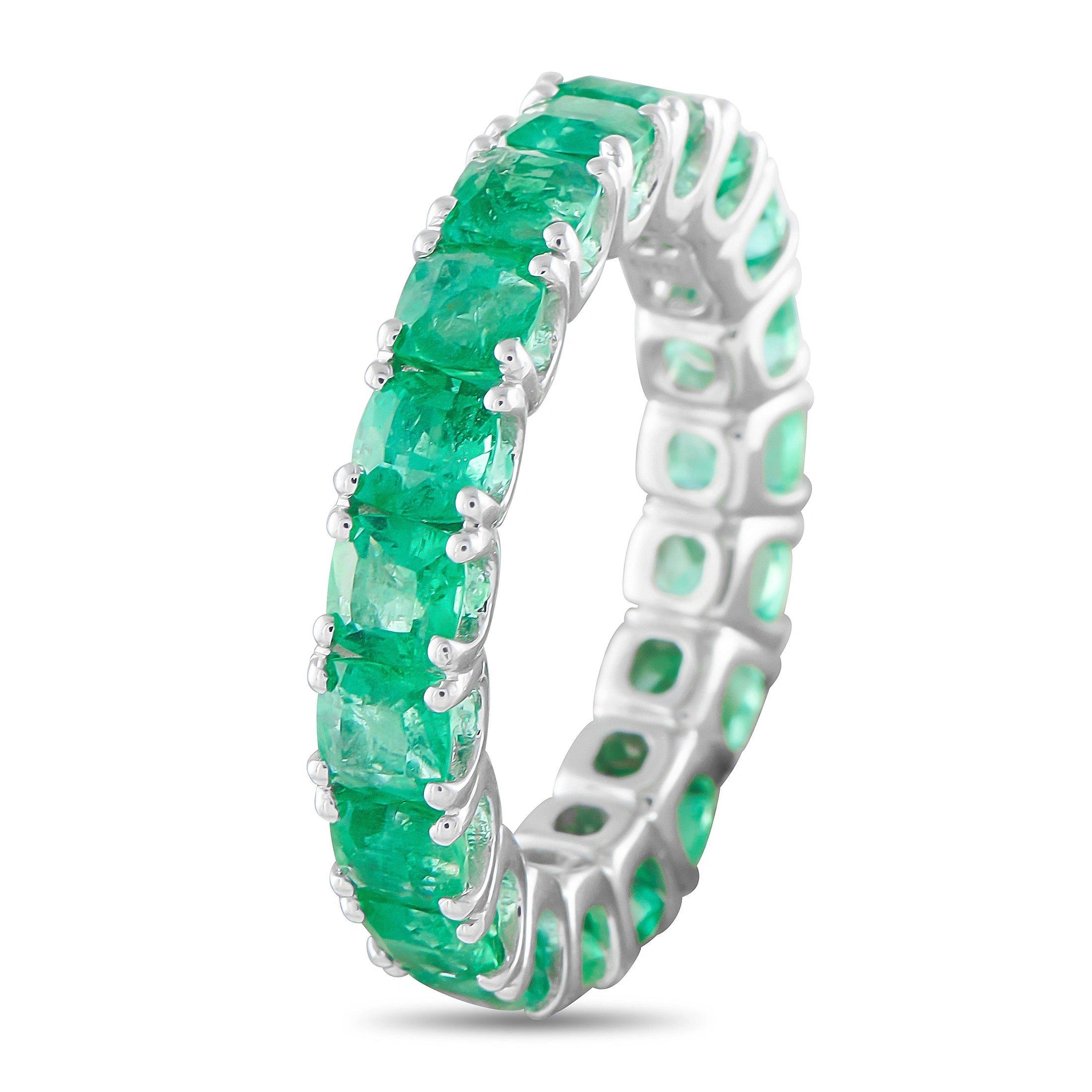 14K White Gold 4.50ct Emerald Eternity Band