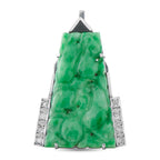14K White Gold Diamond Carved Jade Art Deco Brooch