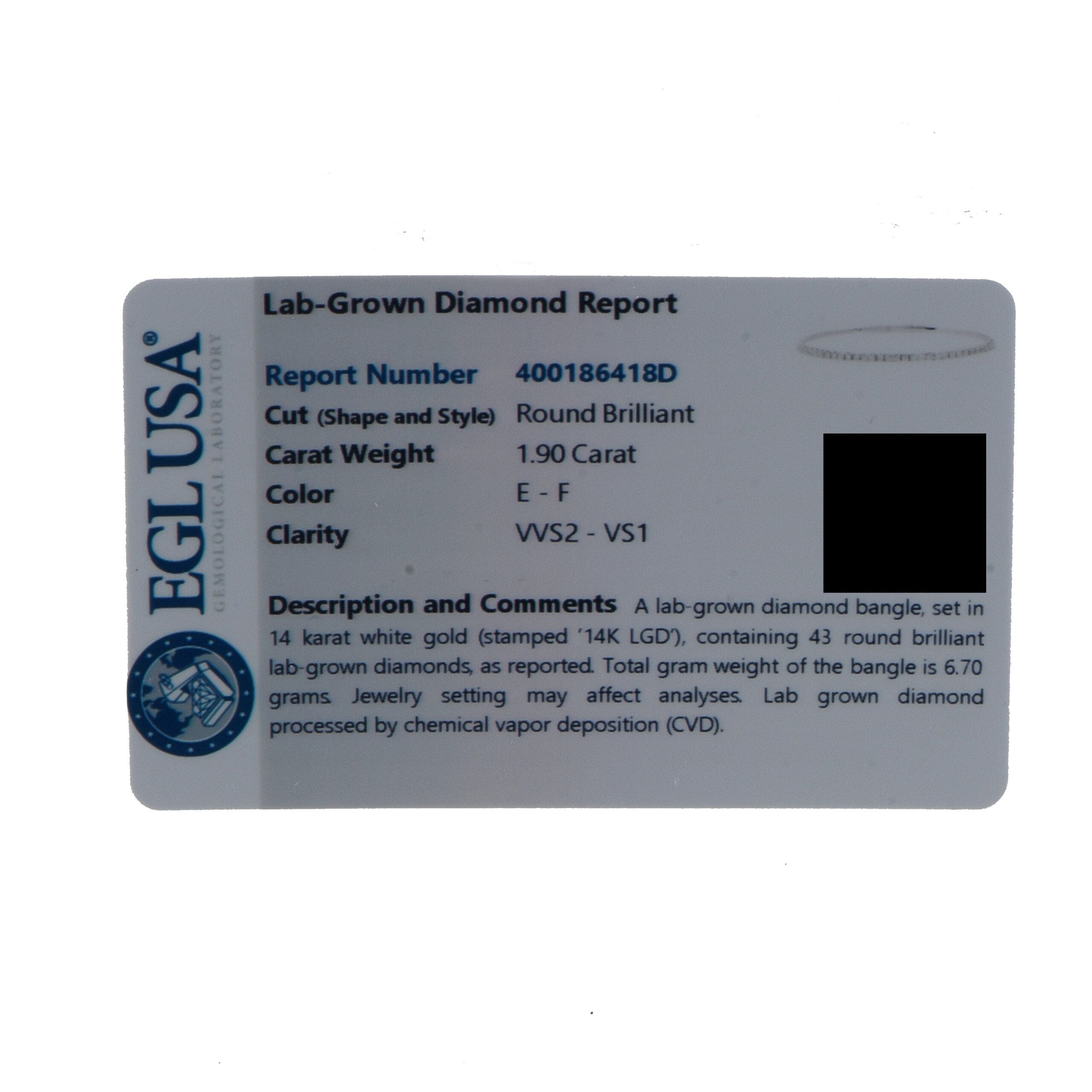 Exclusive 14K White Gold 1.90ct Lab-Grown Diamond Bangle