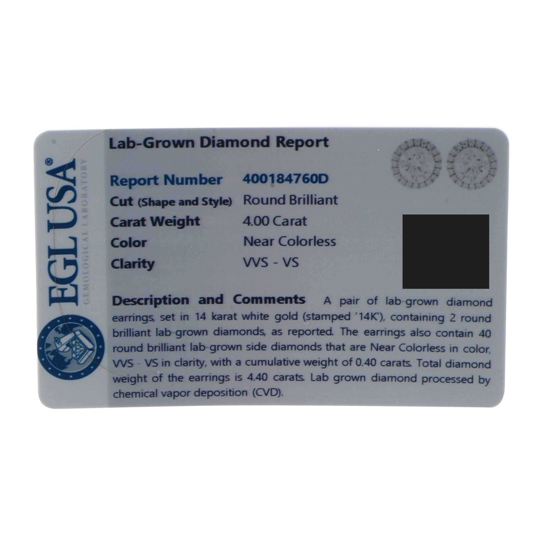 Exclusive 14K White Gold 4.40ct Lab-Grown Diamond Earrings