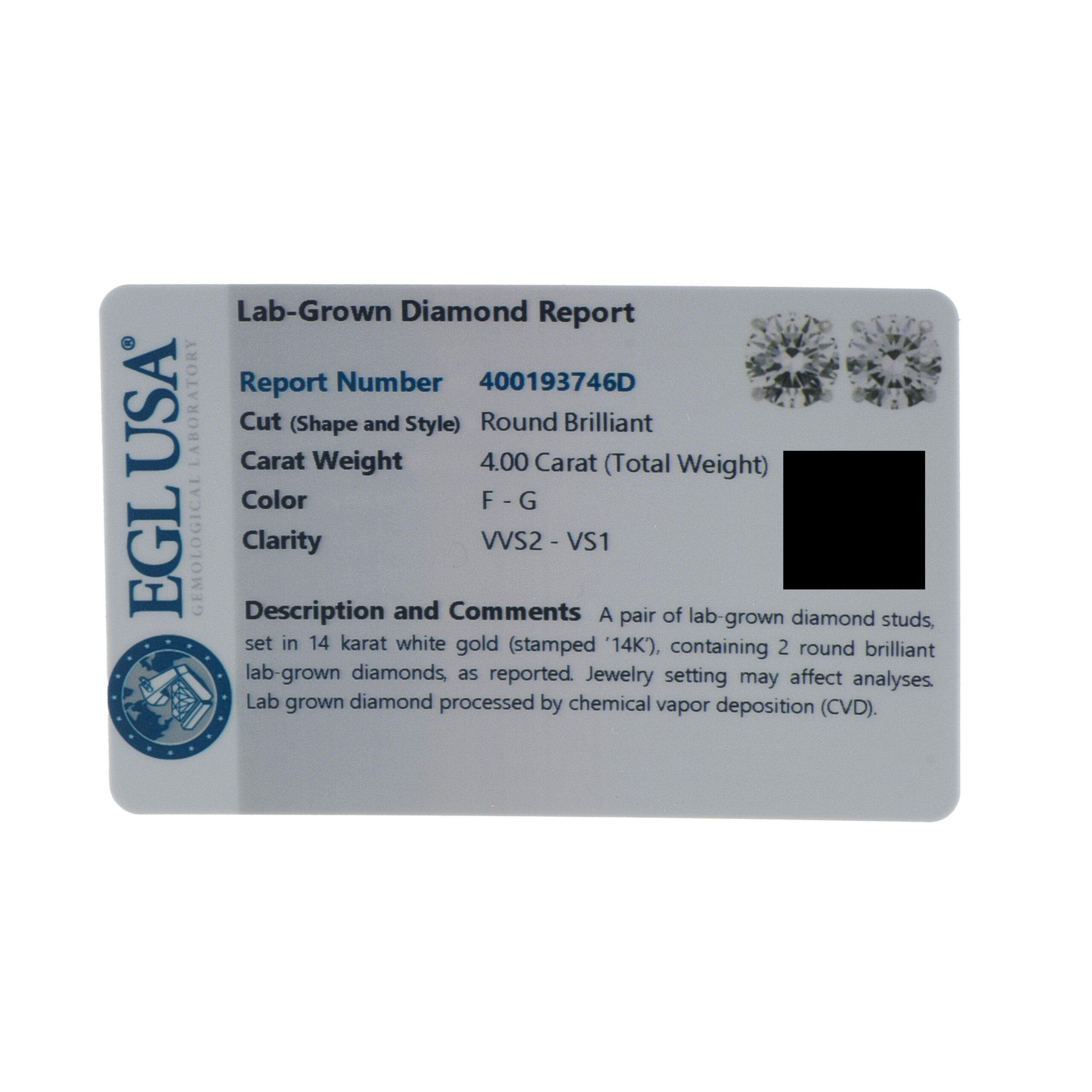 Exclusive 14K White Gold 4.0ct Lab-Grown Diamond Stud Earrings