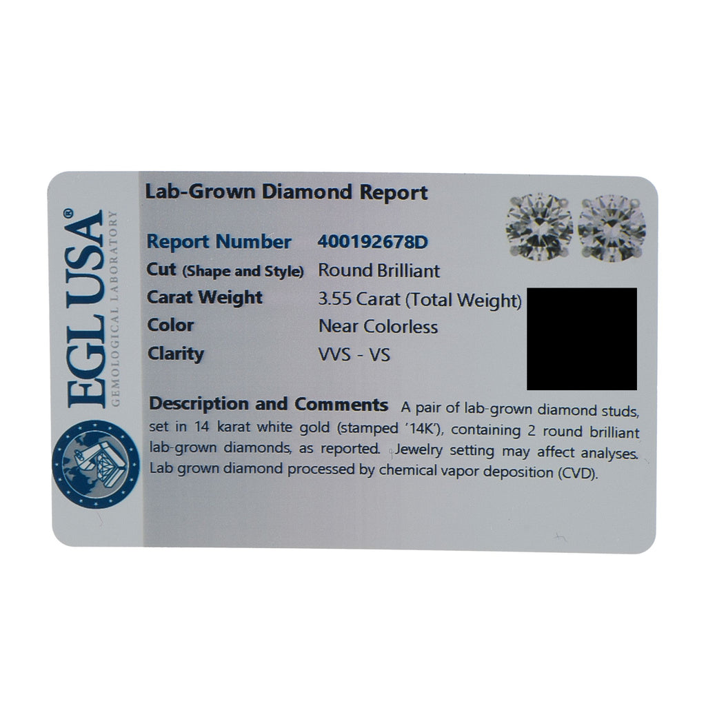 Exclusive 14K White Gold 3.55ct Lab-Grown Diamond Stud Earrings