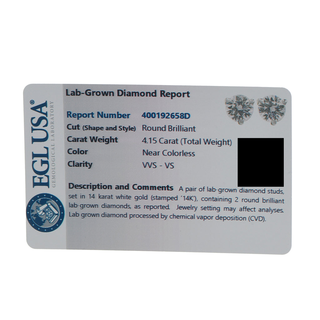 14K White Gold 4.10ct Lab-Grown Diamond Stud Earrings