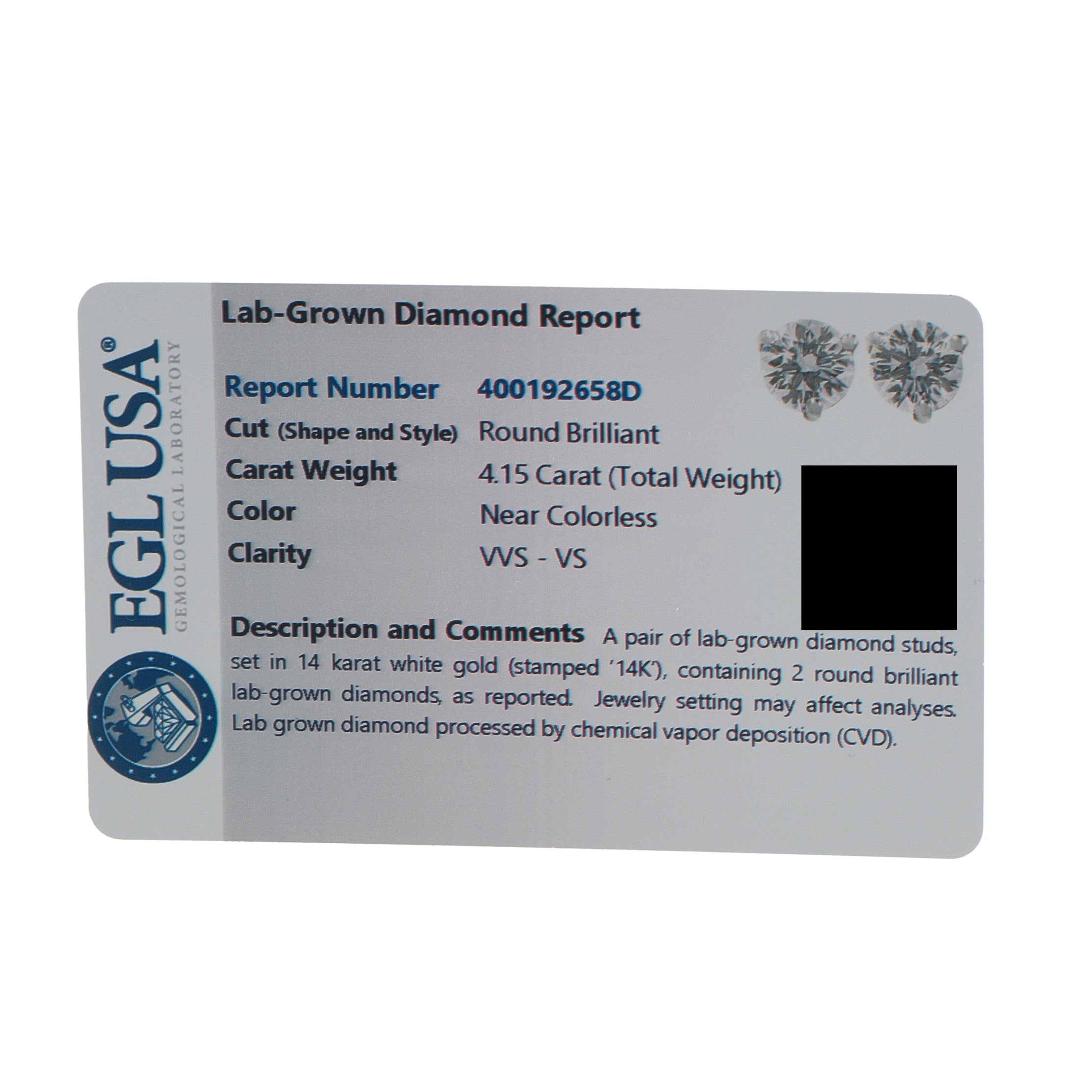 14K White Gold 4.10ct Lab-Grown Diamond Stud Earrings