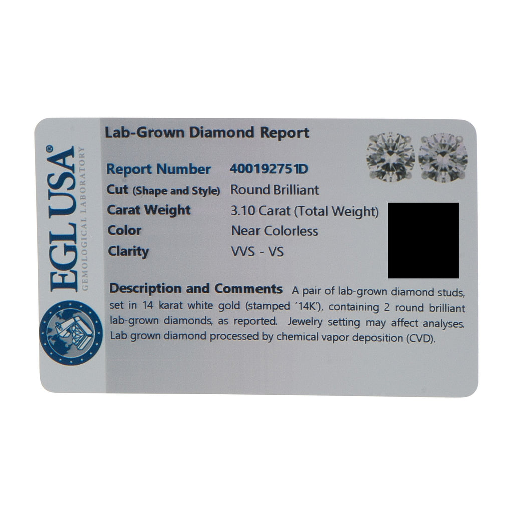 Exclusive 14K White Gold 3.10 ct Lab-Grown Diamond Stud Earrings