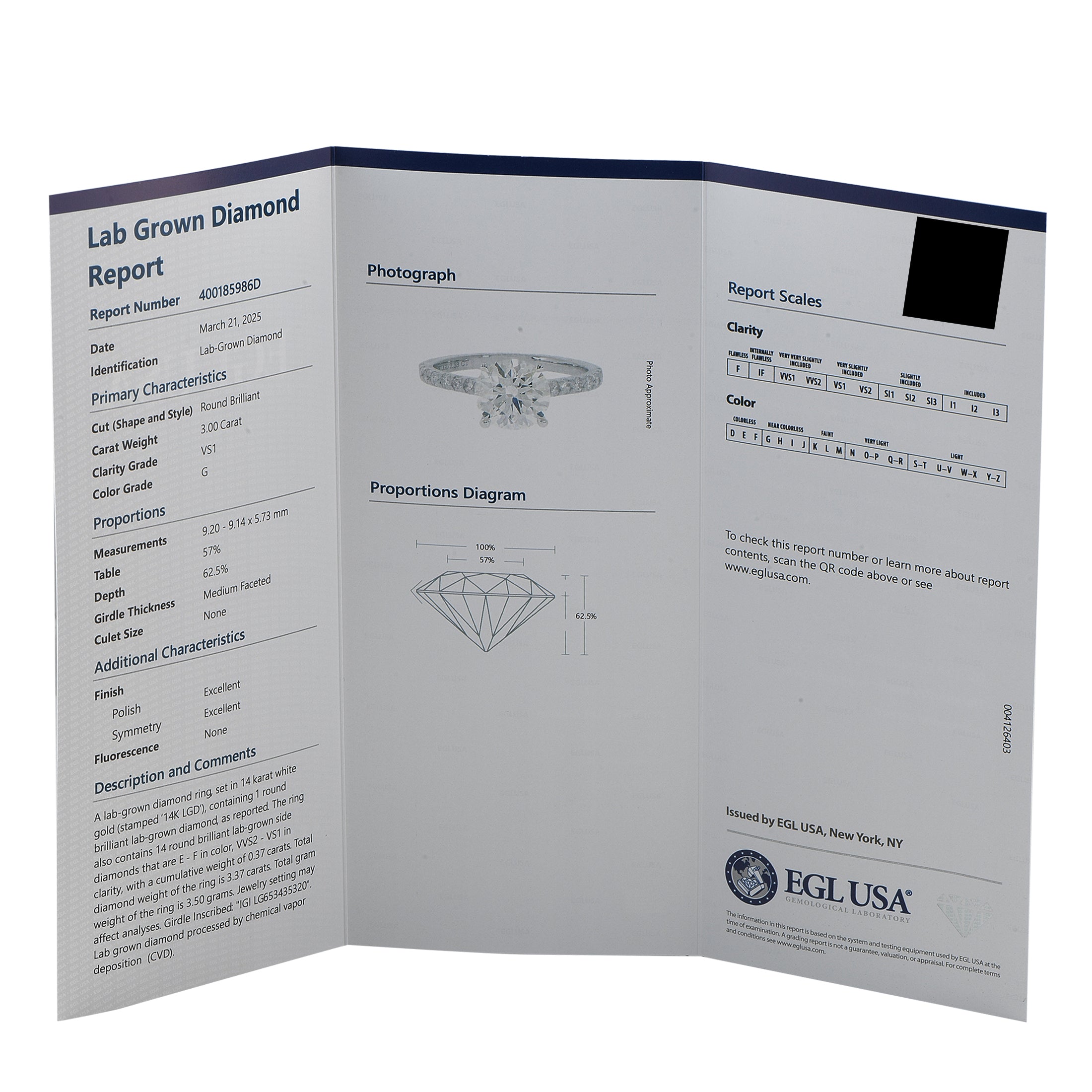 14K White Gold 3.37ct Lab-Grown Diamond Ring