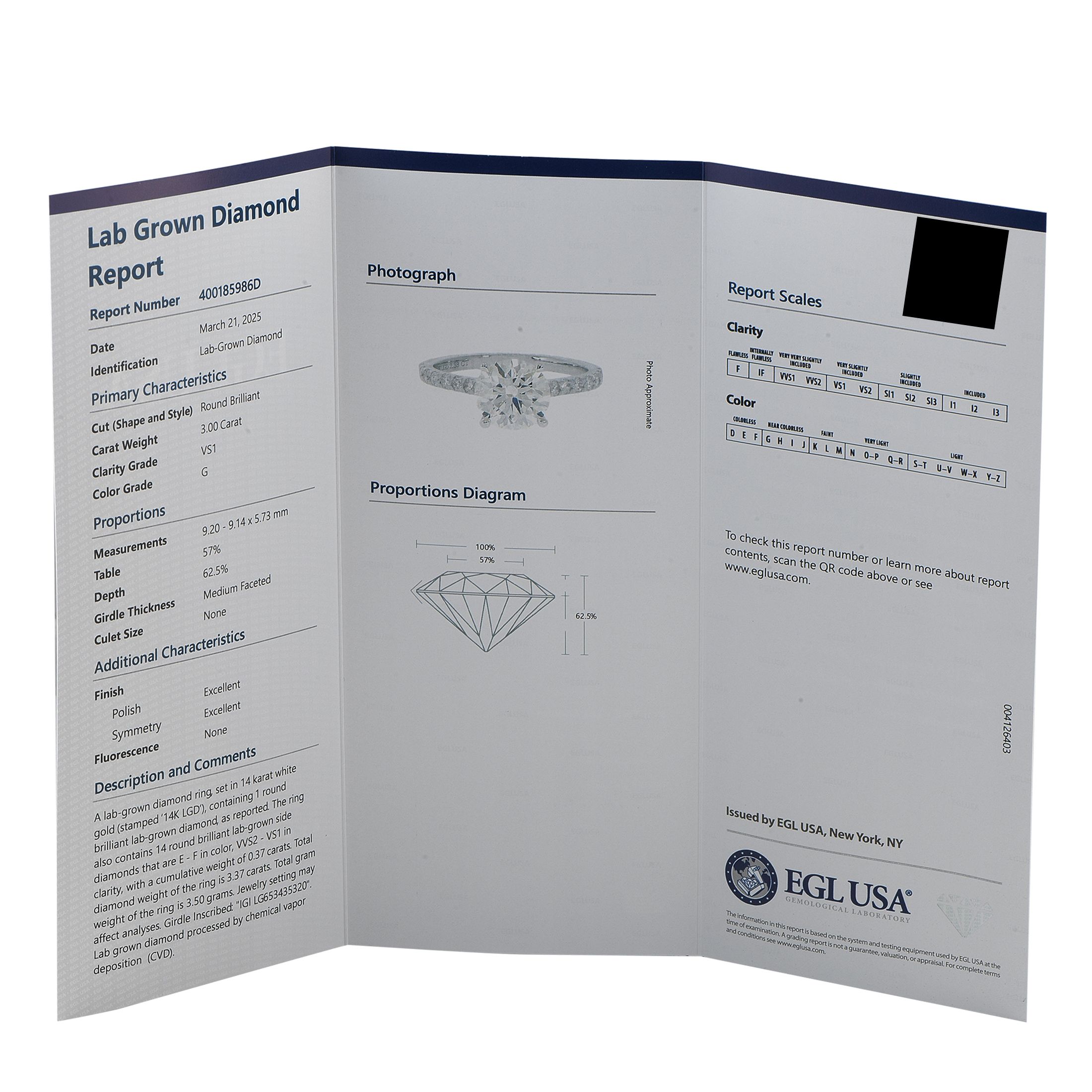 Exclusive 14K White Gold 3.37ct Lab-Grown Diamond Ring