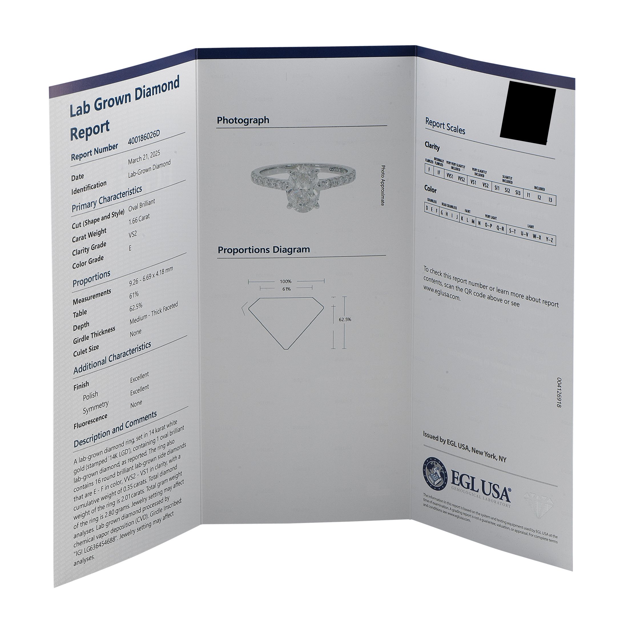 Exclusive 14K White Gold 2.01ct Lab-Grown Diamond Ring