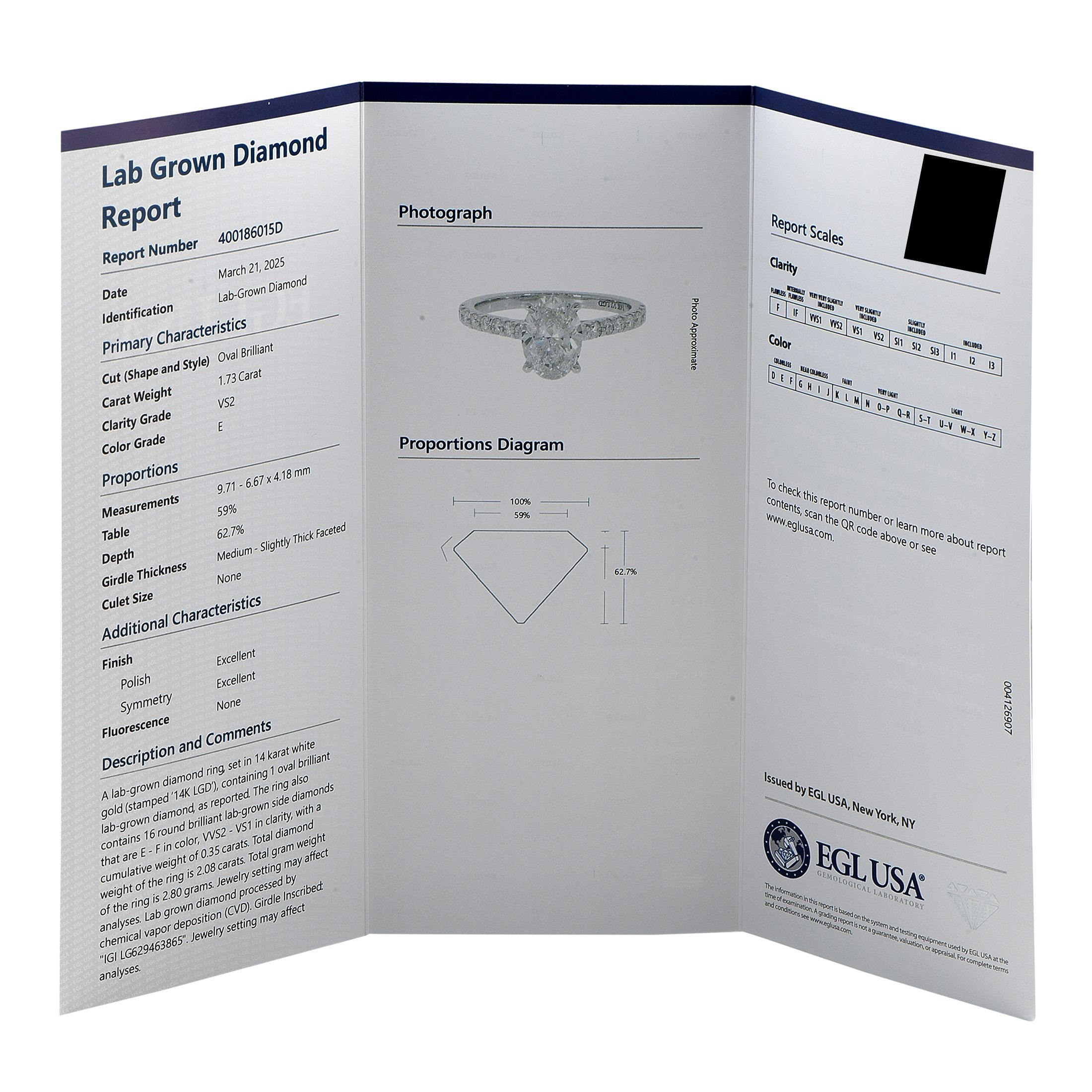 Exclusive 14K White Gold 2.08ct Lab-Grown Diamond Ring