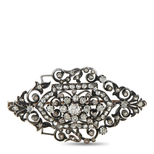 14K White Gold and Silver 1.0ct Diamond Victorian Brooch