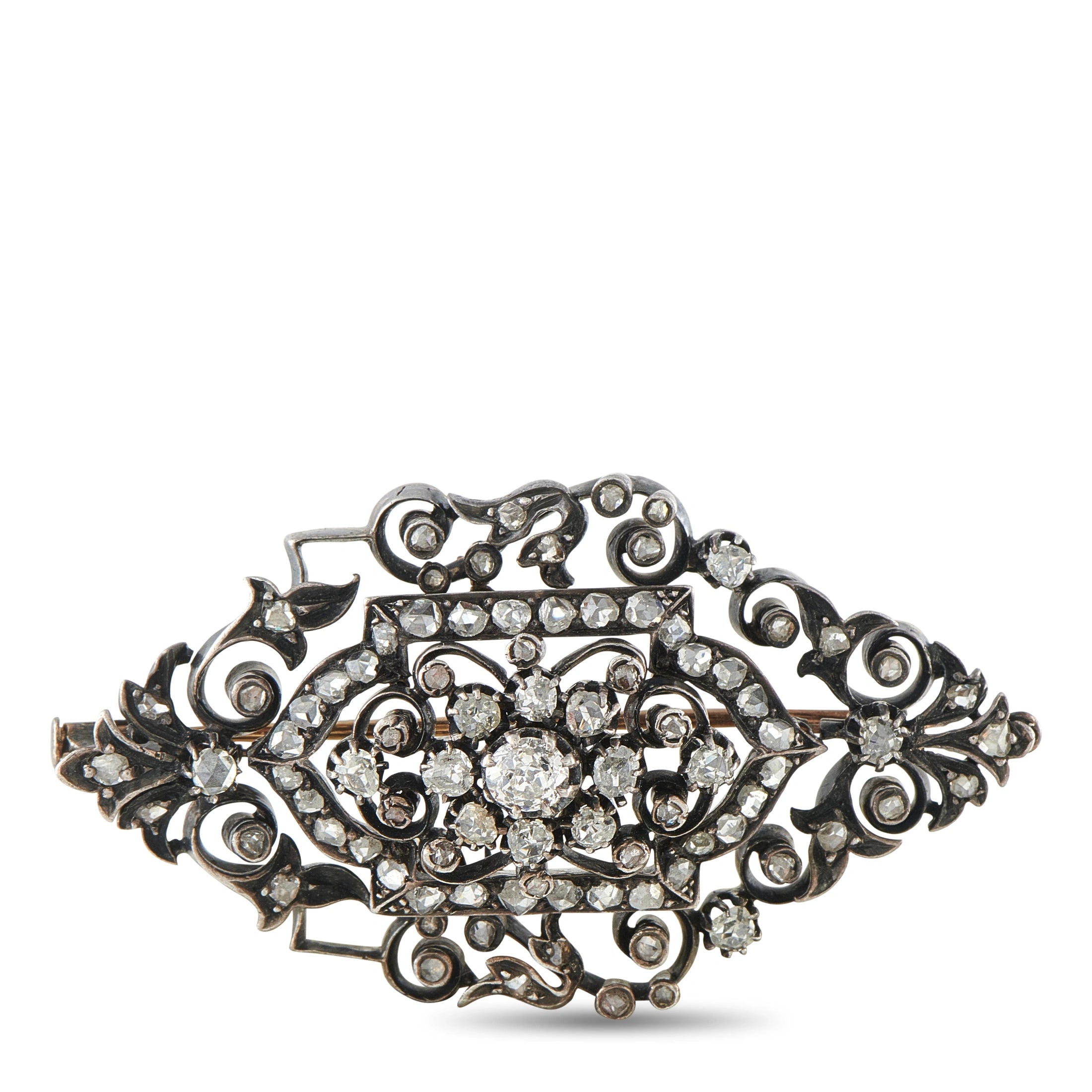 14K White Gold and Silver 1.0ct Diamond Victorian Brooch