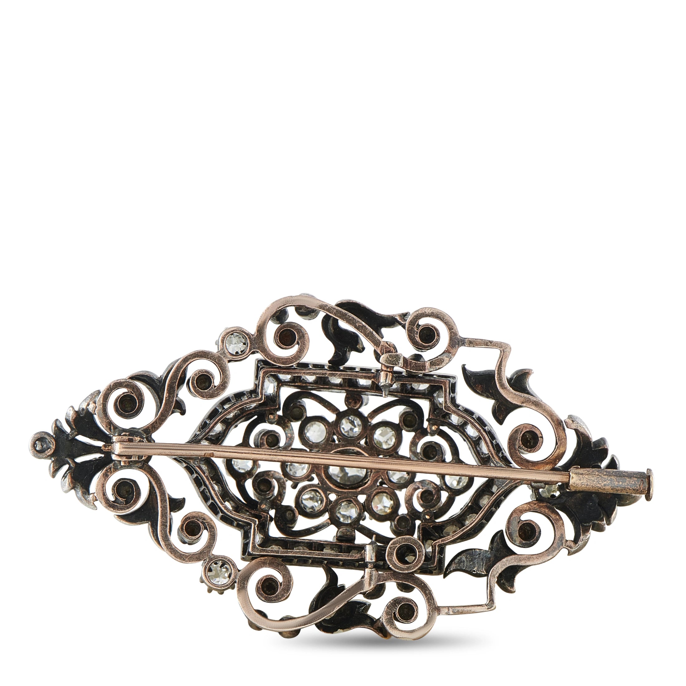 14K White Gold and Silver 1.0ct Diamond Victorian Brooch