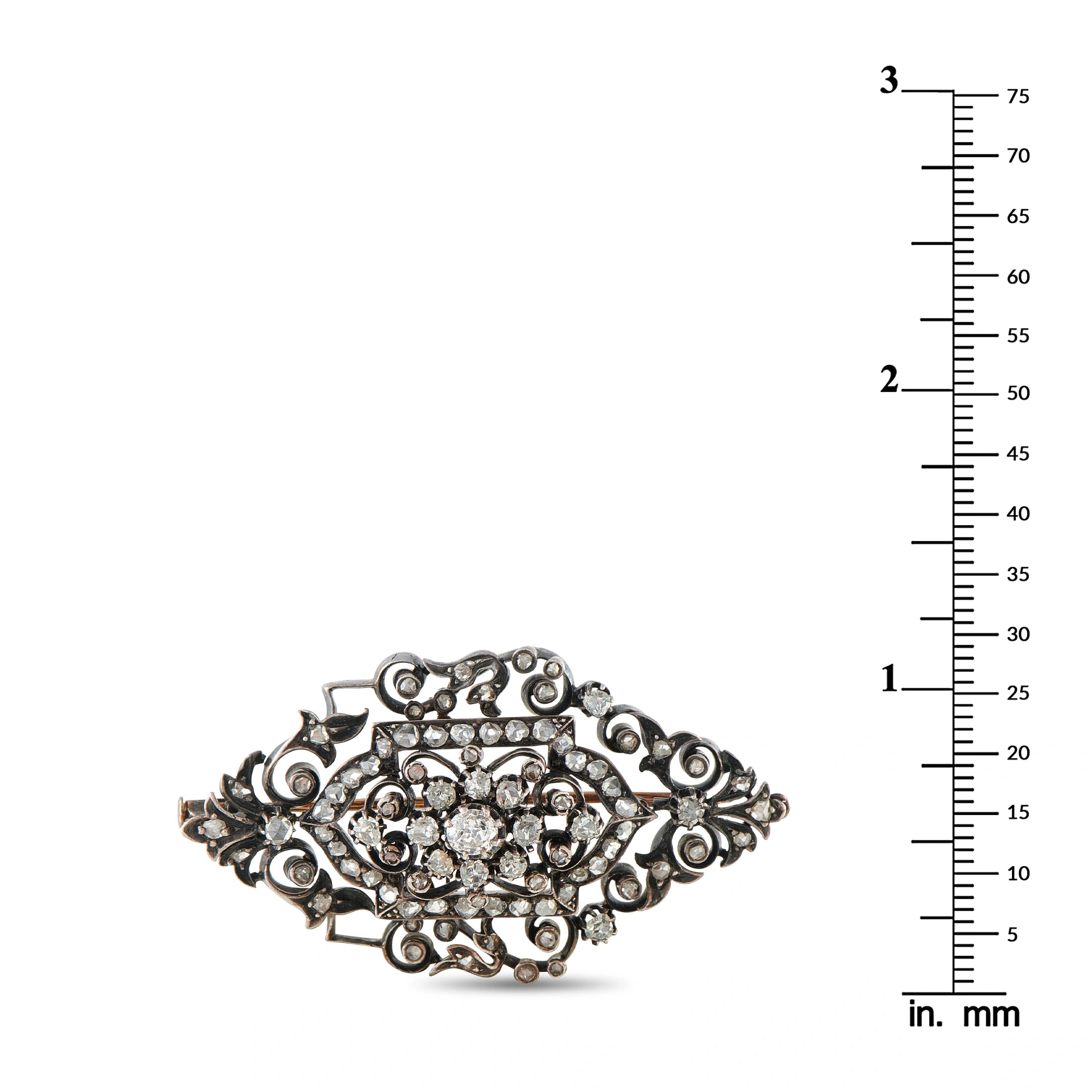 14K White Gold and Silver 1.0ct Diamond Victorian Brooch