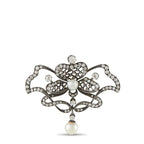 Antique 14K White Gold and Silver 1.70ct Diamond and Pearl Brooch