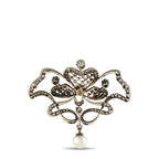 Antique 14K White Gold and Silver 1.70ct Diamond and Pearl Brooch
