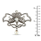 Antique 14K White Gold and Silver 1.70ct Diamond and Pearl Brooch