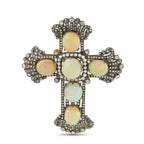 Exclusive 14K White Gold and Silver Diamond and Opal Cross Brooch — This luxury brooch features an enchanting, ornate design.