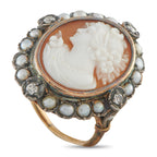 Antique Victorian 14K White Gold and Silver Cameo Ring