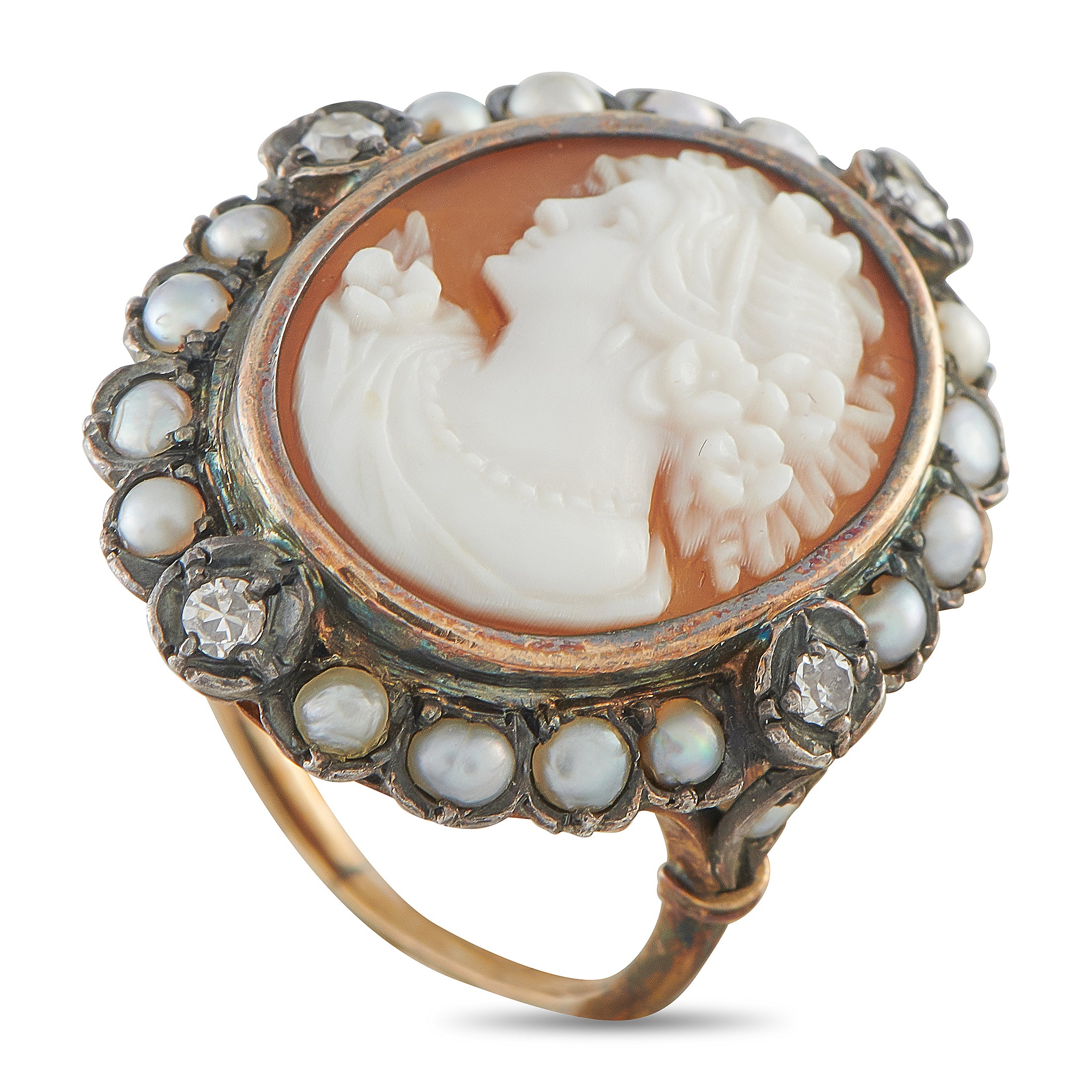 Antique Victorian 14K White Gold and Silver Cameo Ring