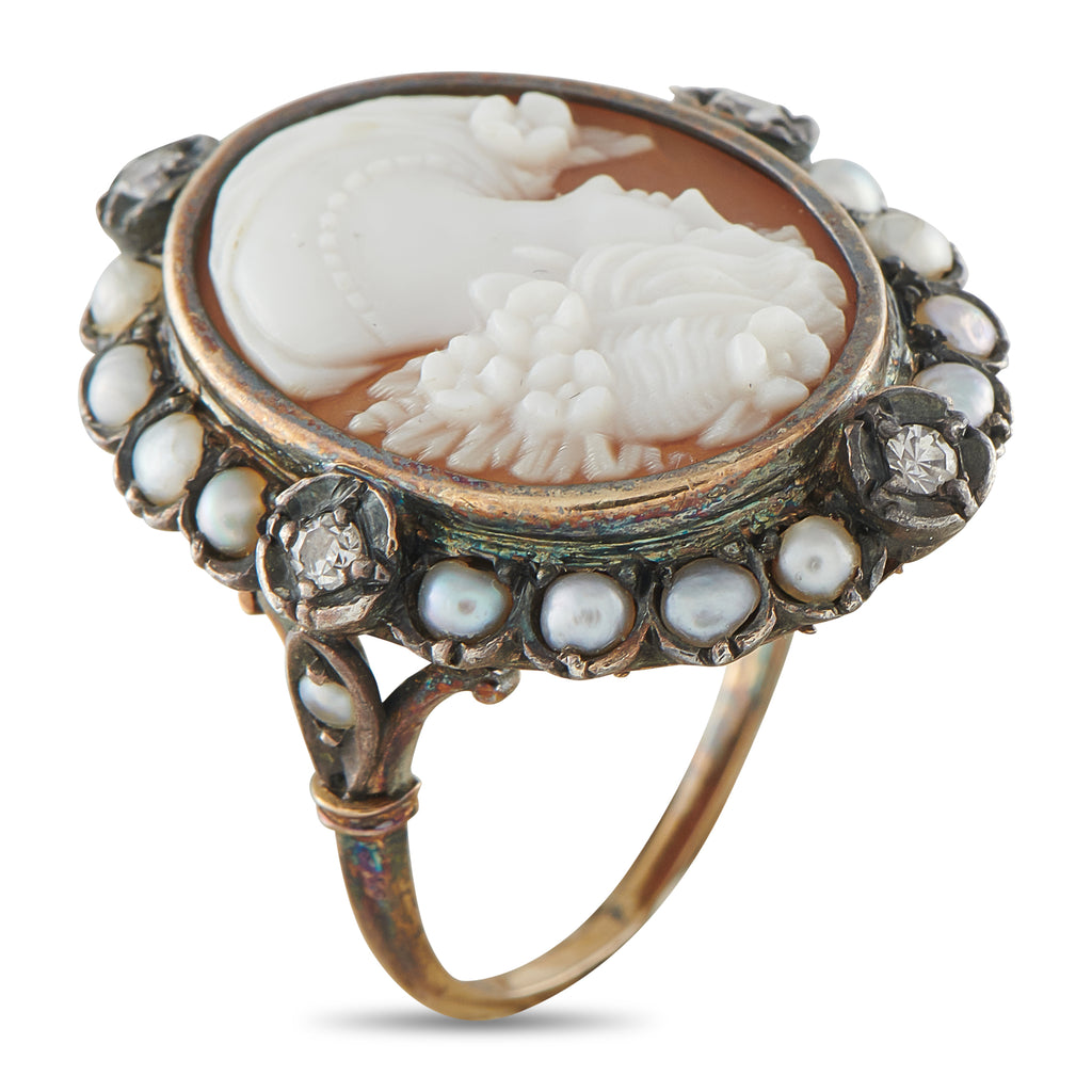 Antique Victorian 14K White Gold and Silver Cameo Ring