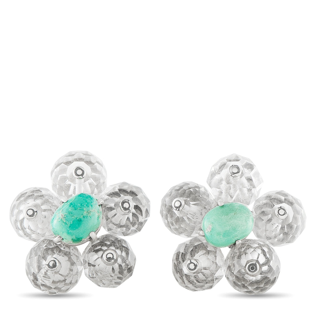 14K White Gold Turquoise and Crystal Earrings